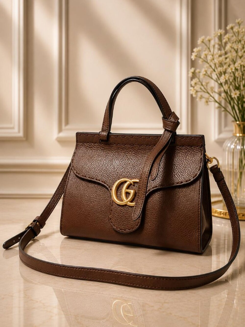 Authentic Gucci GG Marmont Mini Top Handle Shoulder Bag